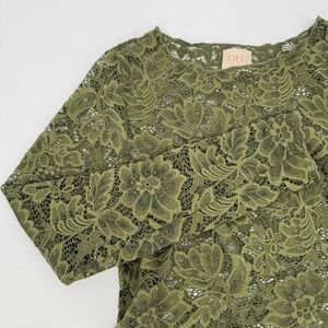 Sheer Lace Layering Top L Fairy Boho Whimsical Earthy Cottage Romantic Green Y2K